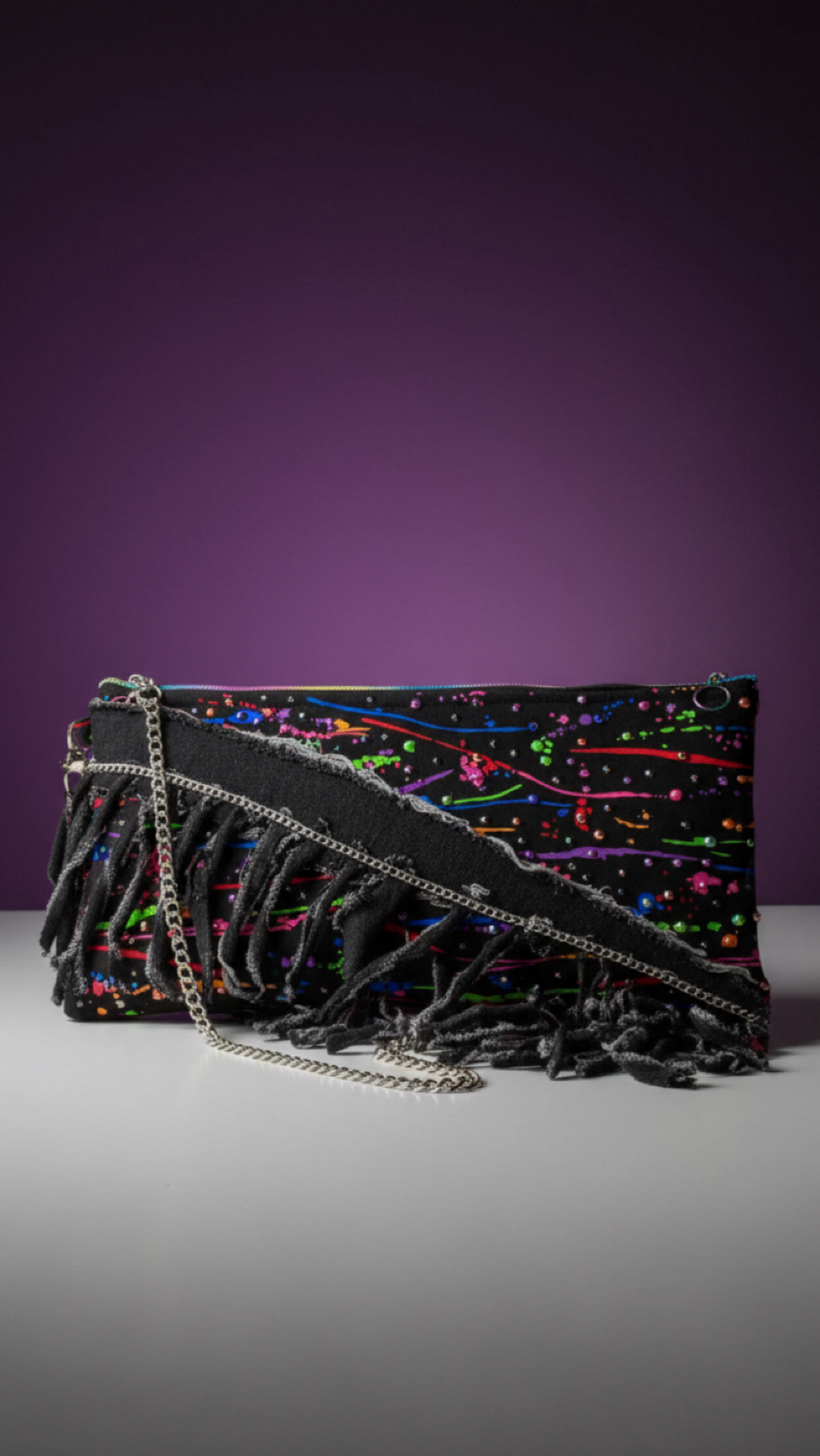 Color Splash Fringe Clutch